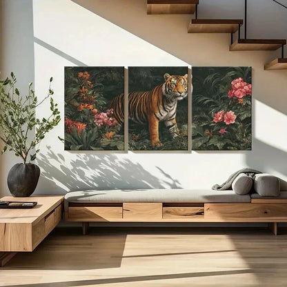 3pcs Tiger in Bloom Canvas  wall Art Set Canvas Framed 40x60cm - High Quality Print 100% Australian Made Wall Canvas Ready to Hang