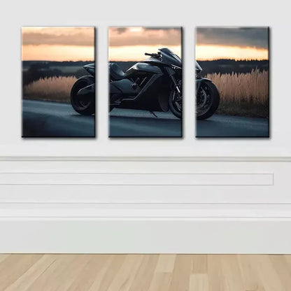 3pcs Sleek Black Motorcycle Canvas Framed 60x90cm - High Quality Print 100% Australian Made Wall Canvas Ready to Hang