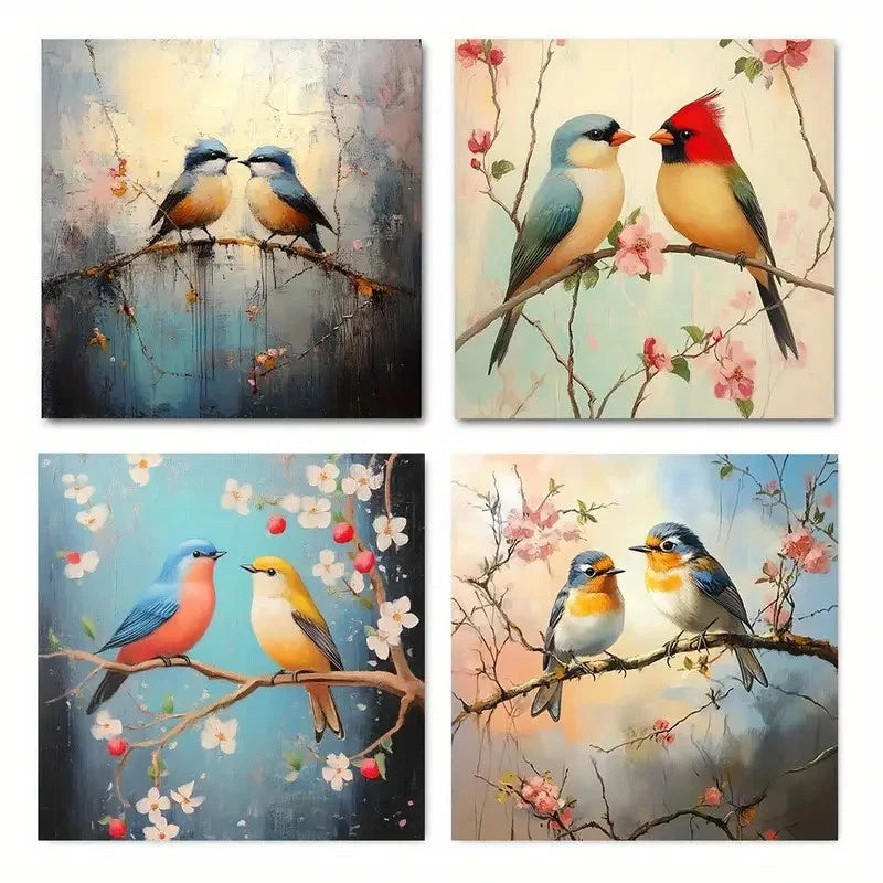 4pcs Bird Art Deco Classic Retro Style Wall Art Canvas Unframed/Framed