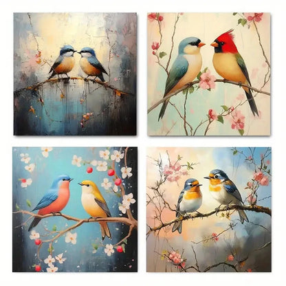 4pcs Bird Art Deco Classic Retro Style Wall Art Canvas Unframed/Framed