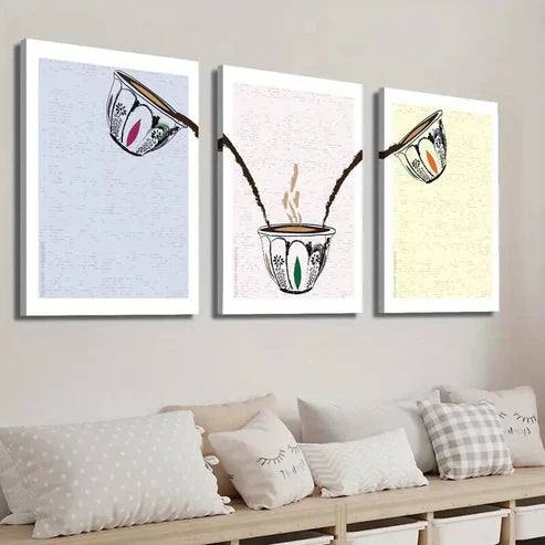 3pcs Colorful Coffee Cup Wall Art Set Canvas Unframed - High Quality Print 100% Australian Made Wall Canvas