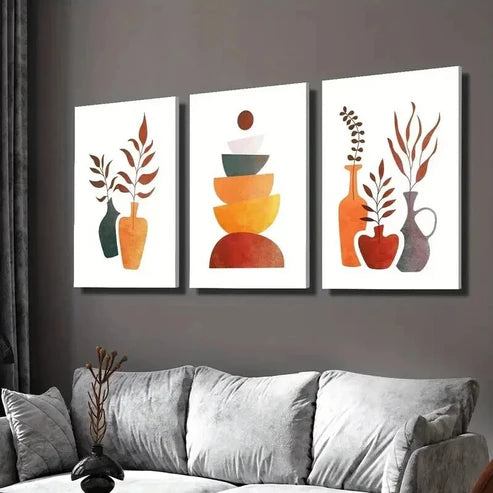 3pcs Circle Balance Floral Vase Arrangement Wall Art Set Canvas Unframed - High Quality Print 100% Australian Made Wall Canvas