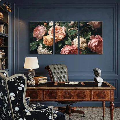 3pcs Elegant Rose Bouquet Floral Art Metal Print Ready to Hang Art