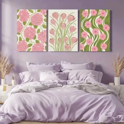 3pcs Hydrangea, Crocus, Dianthus Wall Art Canvas Unframed - High Quality Print 100% Australian Made Wall Canvas