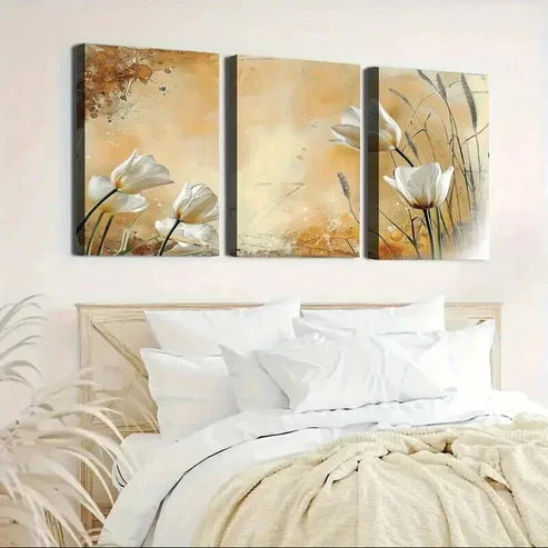 3pcs Elegant Floral White Tulip Paintings Wall Art Canvas Unframed - High Quality Print 100% Australian Made Wall Canvas