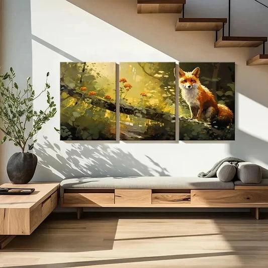 3pcs Including a Fox in a Forest Designed Wall Art Set Canvas Framed 40x60cm - High Quality Print 100% Australian Made Wall Canvas Ready to Hang