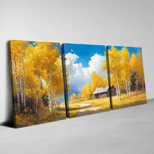 3pcs Beautiful Golden Forest with Sky View Wall Art Set Canvas Unframed - High Quality Print 100% Australian Made Wall Canvas