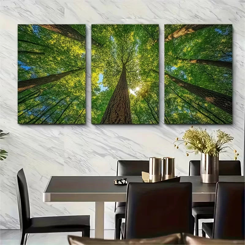 3pcs Tall Forest Trees Metal Print Ready to Hang Art