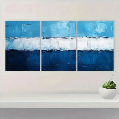 3pcs Blue and White Textured Abstract Metal Print Ready to Hang Art