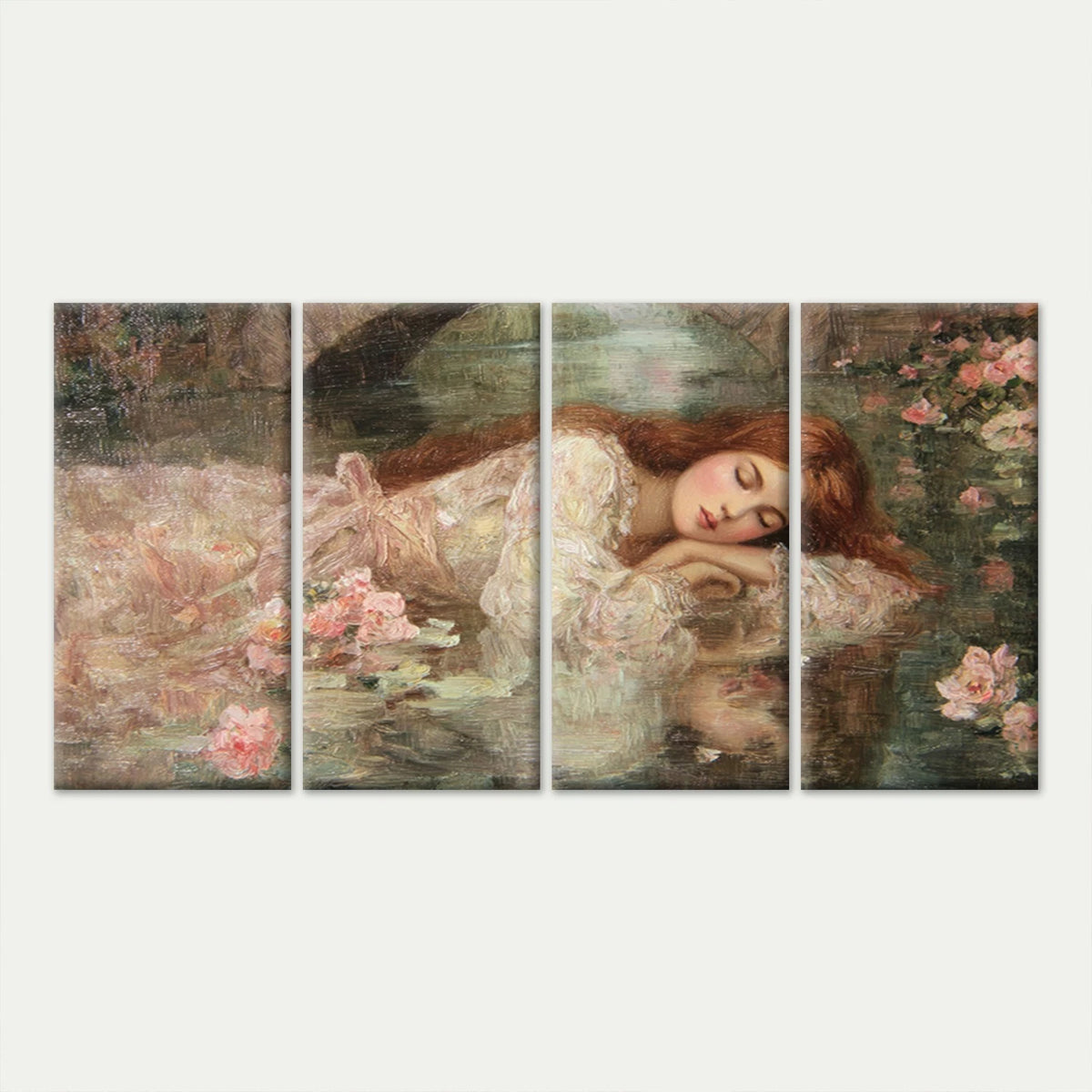 4pcs Vintage Oil Painting of Woman Roses Wall Art Canvas Framed 45x80cm - High Quality Print 100% Australian Made Wall Canvas Ready to Hang