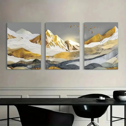 3pcs Golden and Silvery Foil Painting Metal Print Ready to Hang Art