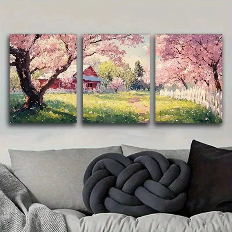 3pcs Featuring A Pink Cherry Blossom Tree Metal Print Ready to Hang Art