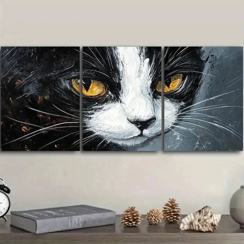 3pcs Black And White Tuxedo Cat Decor Wall Art Set Canvas Framed 40x60cm - High Quality Print 100% Australian Made Wall Canvas Ready to Hang