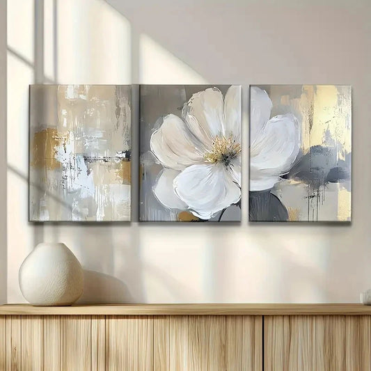 3pcs Golden Gloss Abstract Design Metal Print Ready to Hang Art