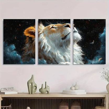 3pcs Lion of Judah Golden White Blue Metal Print Ready to Hang Art