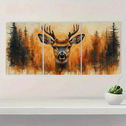 3pcs Forest Wildlife Paintings with Earthy Tones Metal Print Ready to Hang Art
