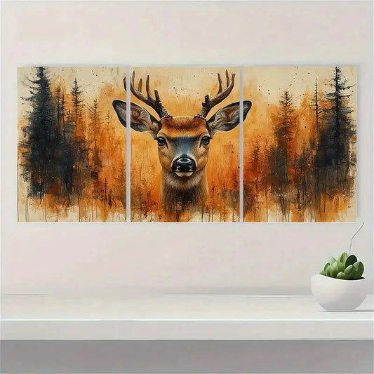 3pcs Forest Wildlife Paintings with Earthy Tones Metal Print Ready to Hang Art