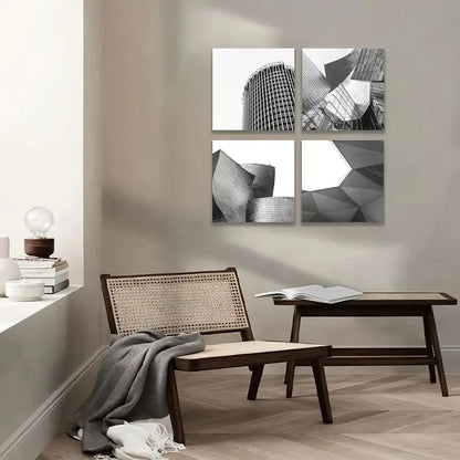 4pcs Architectural Photograph, Black And White Wall Art Canvas Framed
