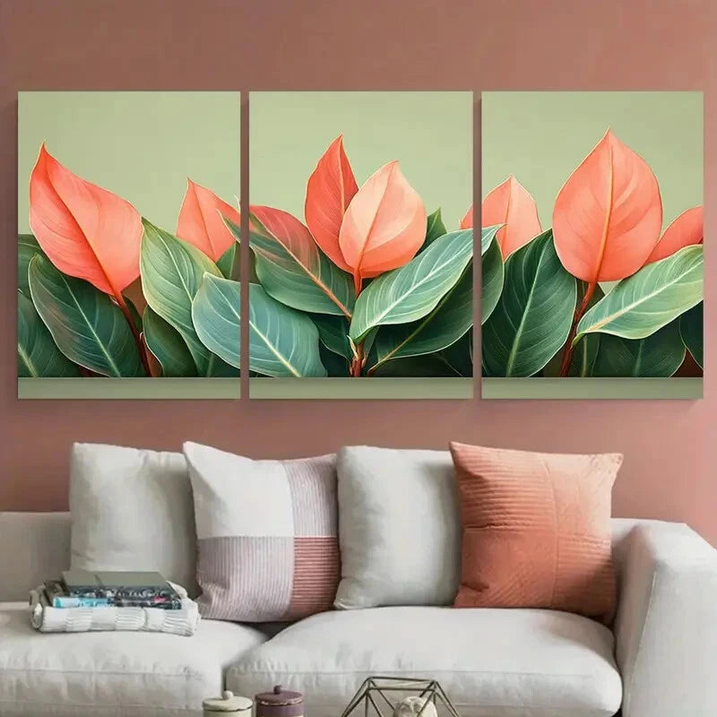 3pcs Cordyline Fruticosa Leaves Foliage Green Metal Print Ready to Hang Art