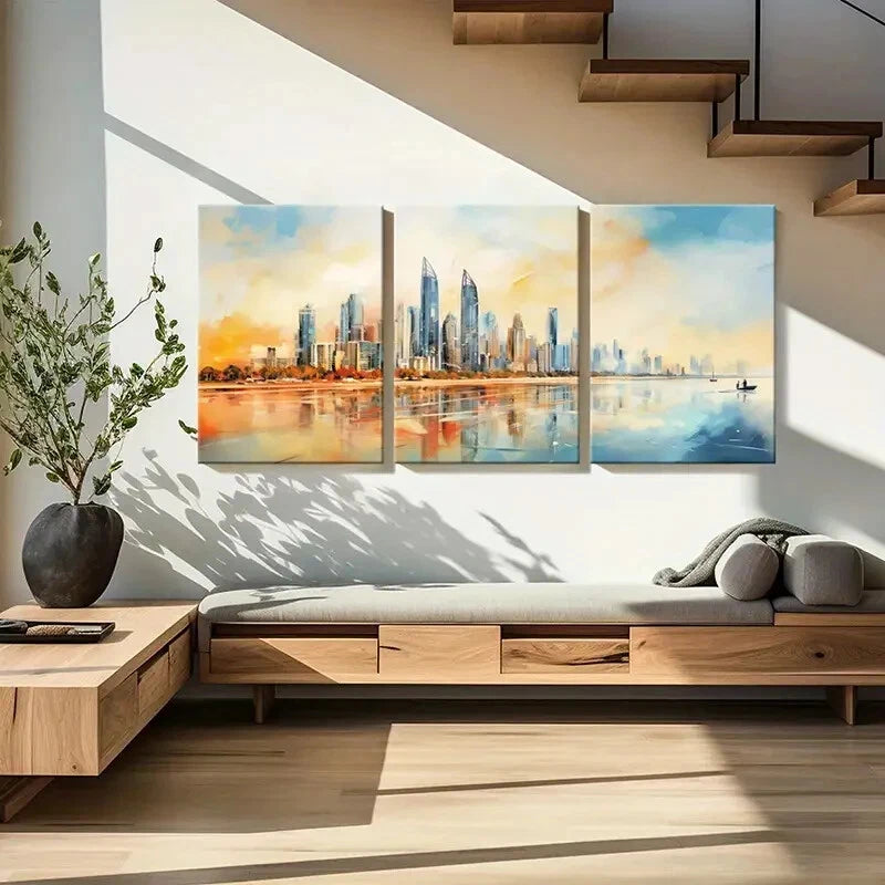 3pcs Cityscape Modern Architecture Vibrant Sky Metal Print Ready to Hang Art