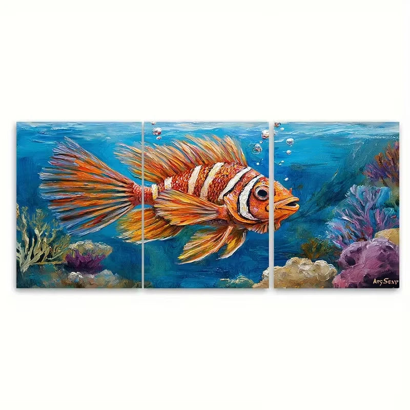 3pcs Lionfish Painting Sea Animals Metal Print Ready to Hang Art