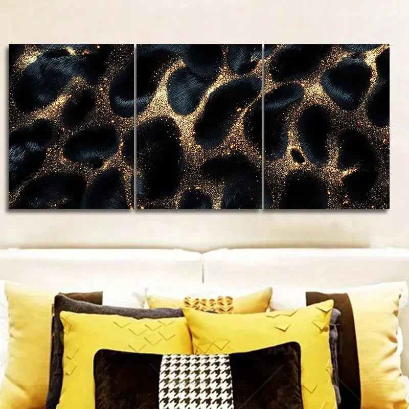 3pcs Black Leopard Modern Aesthetic Metal Print Ready to Hang Art