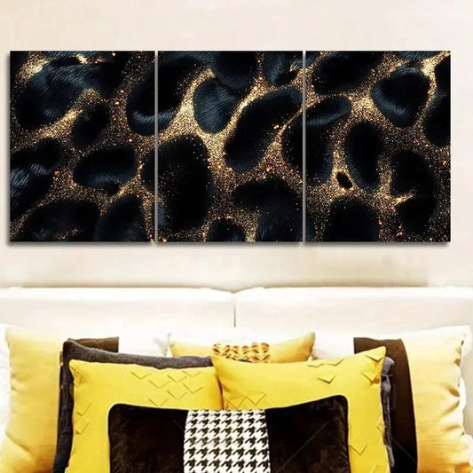 3pcs Black Leopard Modern Aesthetic Metal Print Ready to Hang Art