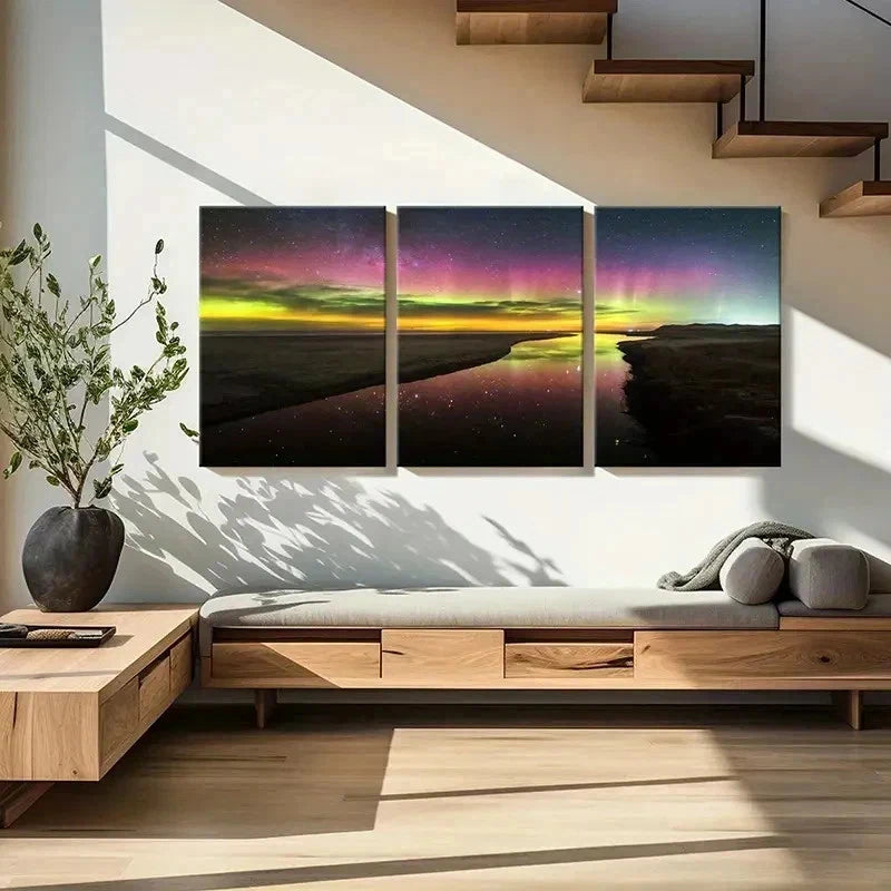 3pcs Natural Landscape Aurora Starry Sky Lake Wall Art Set Canvas Framed 40x60cm - High Quality Print 100% Australian Made Wall Canvas Ready to Hang