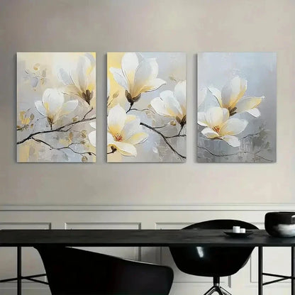 3pcs White Magnolia Flower Poster Painting Metal Print Ready to Hang Art