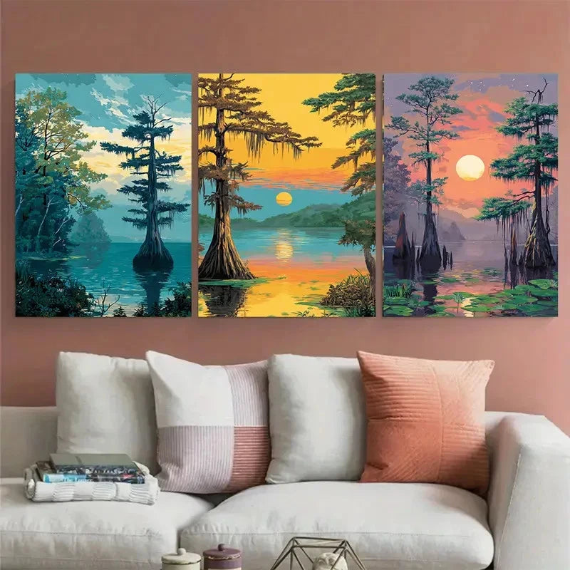 3pcs Louisiana Orleans Bayou Landscape Scene Wall Art Set Canvas Framed 60x90cm - High Quality Print 100% Australian Made Wall Canvas Ready to Hang