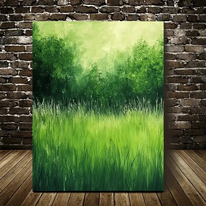 Vibrant Emerald Green Meadow Scene Painting  40x60cm Metal Print Ready to Hang