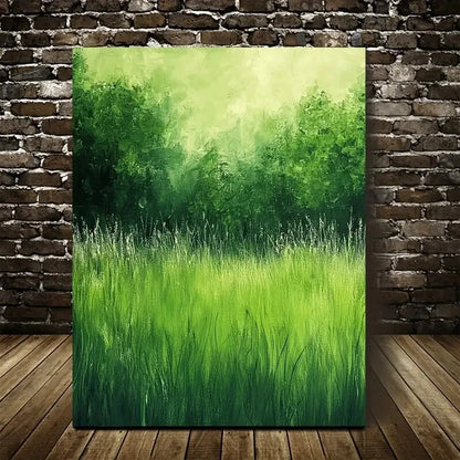 Vibrant Emerald Green Meadow Scene Painting  40x60cm Metal Print Ready to Hang