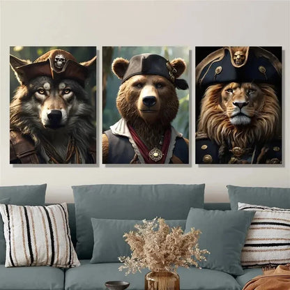 3pcs Animal pirate crew, animal pirates, ancient Metal Print Ready to Hang Art
