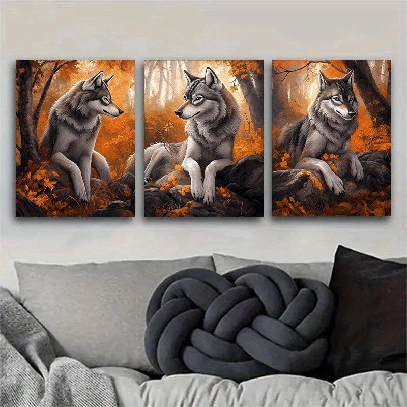 3pcs Majestic Wolf in Forest Animal Metal Print Ready to Hang Art