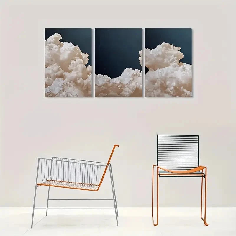 3pcs Modern Abstract Cloud Dark Blue Themed Metal Print Ready to Hang Art