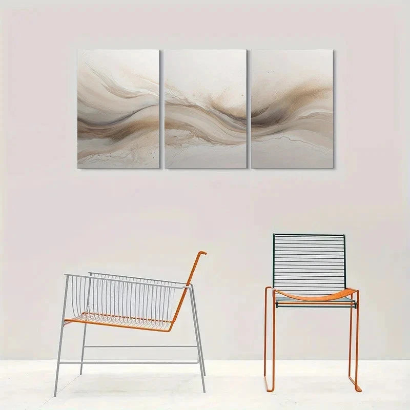 3pcs Abstract Painting Beige Gray Metal Print Ready to Hang Art