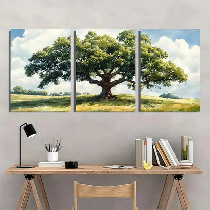 3pcs Oak Tree Watercolor Print Green Tree Metal Print Ready to Hang Art
