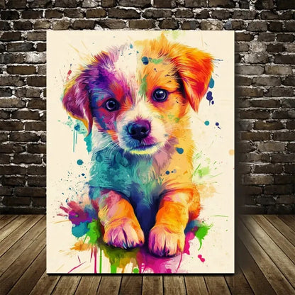 Beautiful Modern Abstract Cute Dog Painting 40x60cm Metal Print Ready to Hang