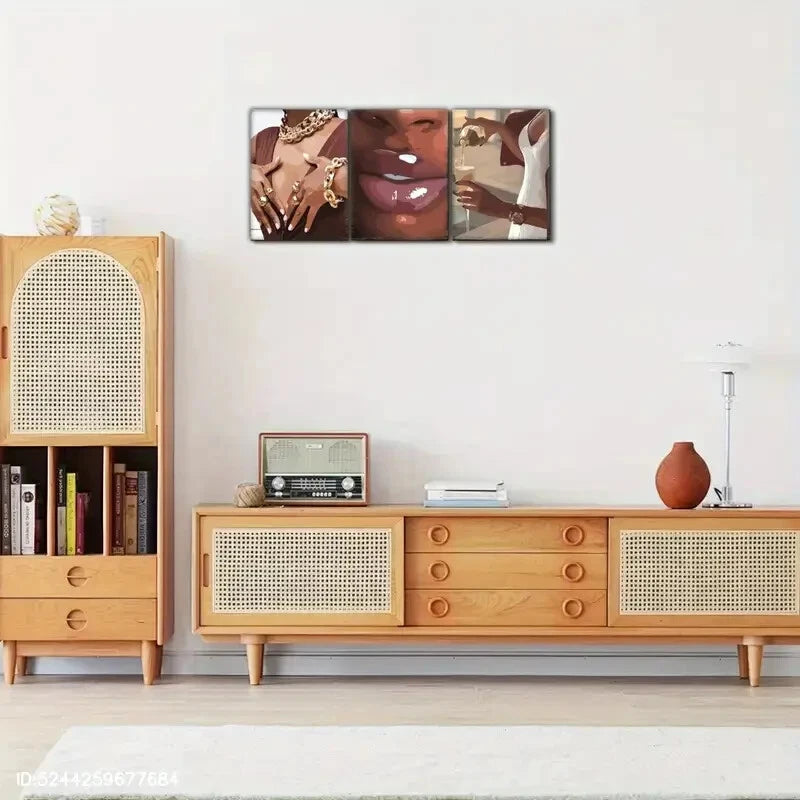 3pcs Exquisite Female Portrait Art Poster Metal Print Ready to Hang Art