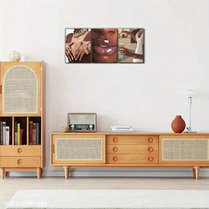 3pcs Exquisite Female Portrait Art Poster Metal Print Ready to Hang Art