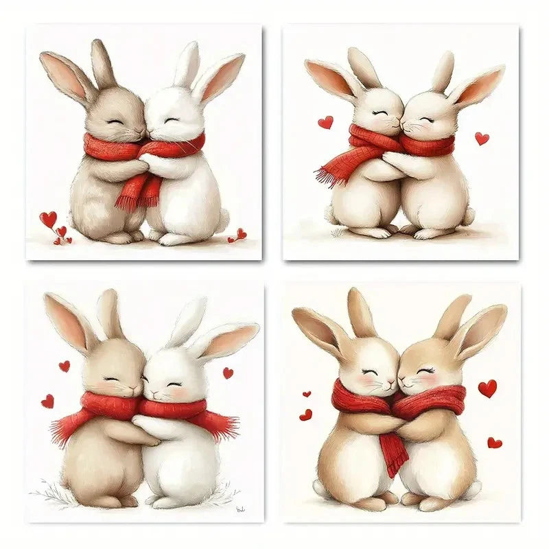 4pcs Bunny Love Hu Wall Art Canvas Framed