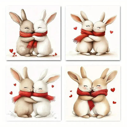 4pcs Bunny Love Hu Wall Art Canvas Framed