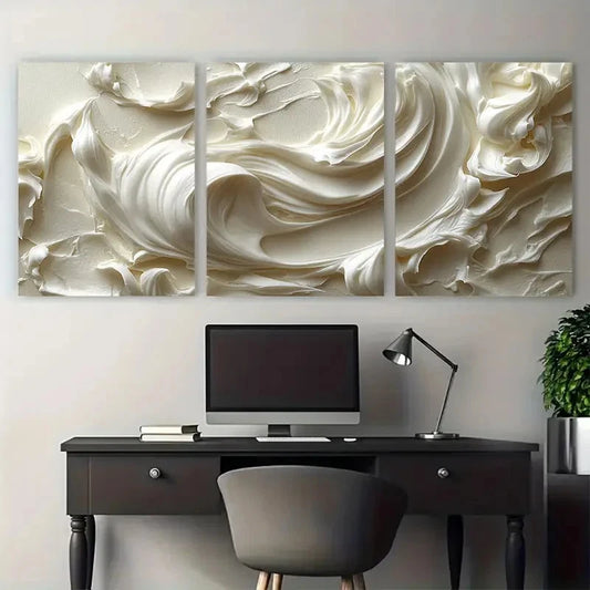 3pcs Creamy Off White Cosmetic Cream Texture Metal Print Ready to Hang Art