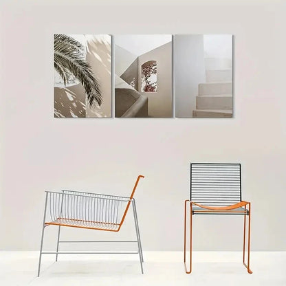 3pcs Palm Tree Archway with Flowers Staircase Metal Print Ready to Hang Art