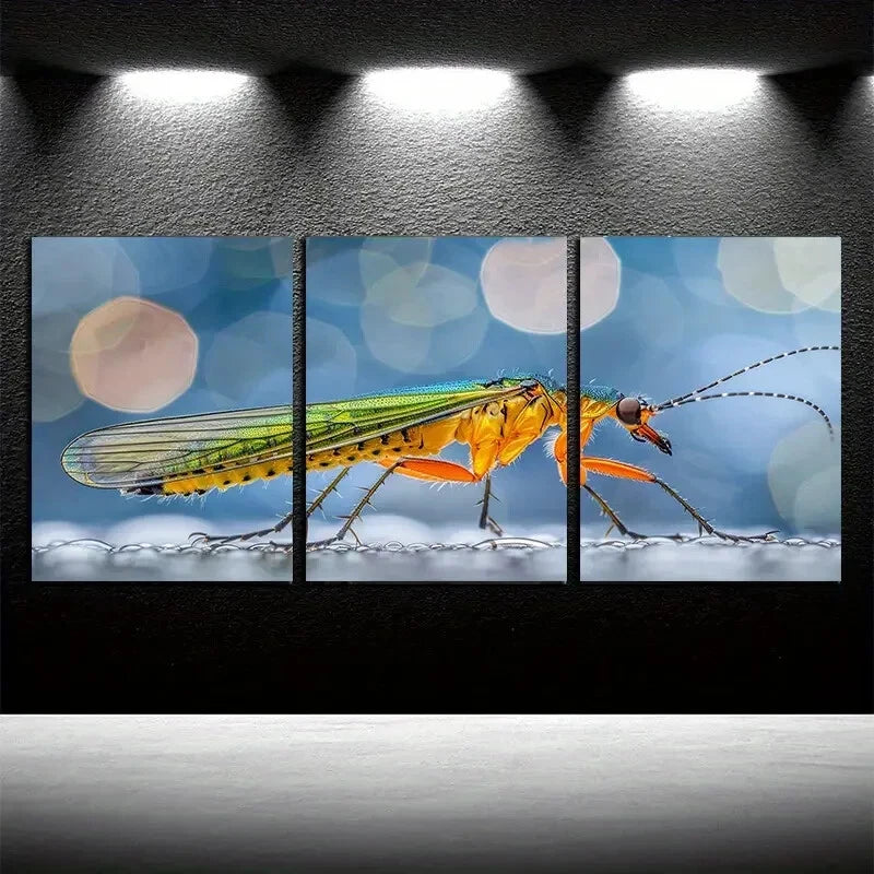 3pcs Vibrant Firefly Moonlight Illustration Metal Print Ready to Hang Art