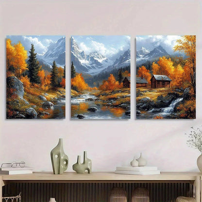 3pcs Serene Farmhouse Tropical Forest Scenery Metal Print Ready to Hang Art
