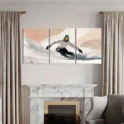 3pcs Snowboard Action Scene with Dynamic Movement Metal Print Ready to Hang Art