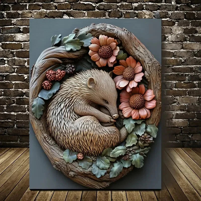 Featuring Echidnas Among Blooming Flowers, Painting  40x60cm Metal Print Ready to Hang