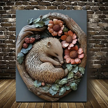 Featuring Echidnas Among Blooming Flowers, Painting  40x60cm Metal Print Ready to Hang