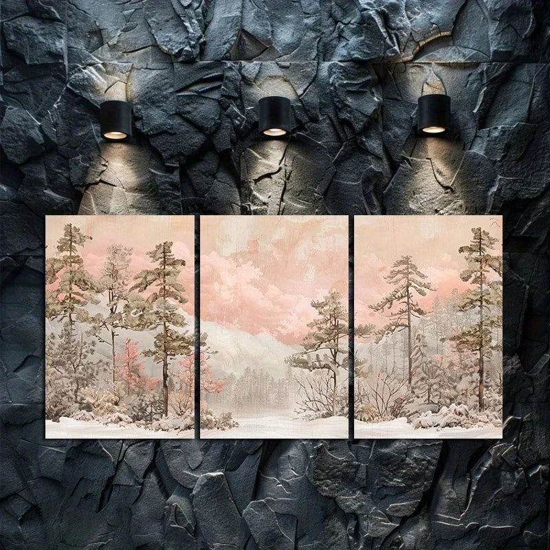 3pcs Snow-Covered Pine Forest Metal Print Ready to Hang Art